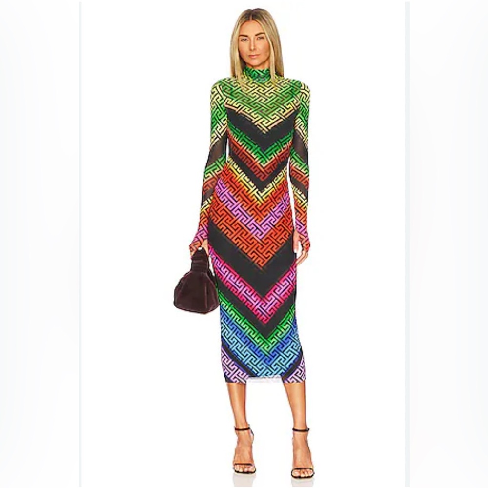 AFRM Vibrant Long Sleeve Shailene Dress in Geo Stripe size Medium